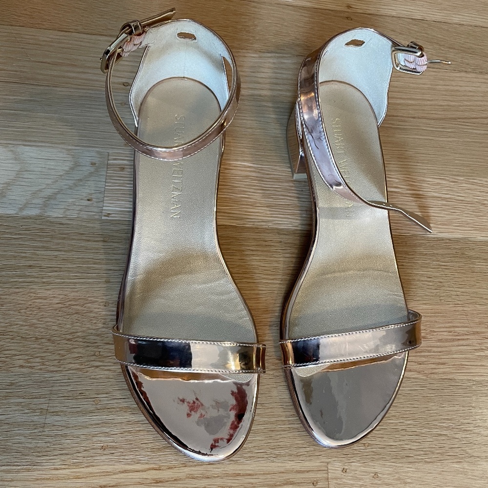 Stuart Weitzman Rose Gold Block Sandal Size 7.5 NWOT